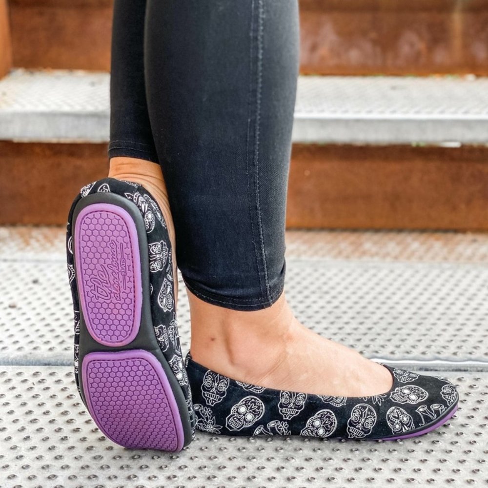 Storehouse Flats Black & White Sugar Skulls Suede